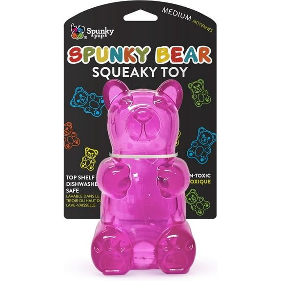 Spunky Pup Spunky Gummy Bear Interactive Squeaky Dog Toys, Medium (Colors Vary)