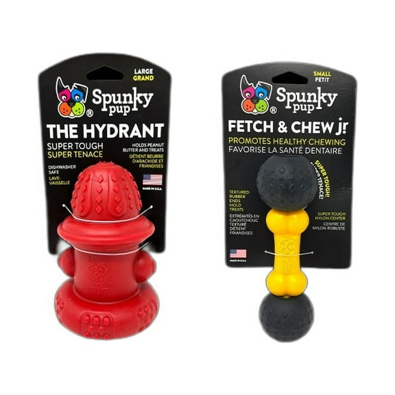 Spunky Pup Tough Rubber Hydrant and Chew Bone - Set of 2