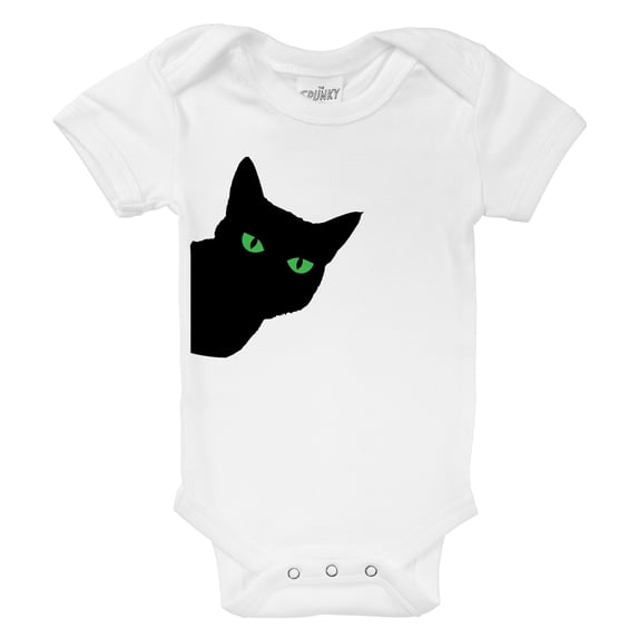 Spunky Stork Boys Green Cat Eyes Organic Cotton Halloween Top, Sizes Newborn to 16