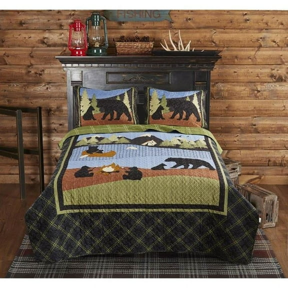 Spura Home 3Pcs Pictorial Bear Lake Printed Contemporary Full/Queen Size Quilt