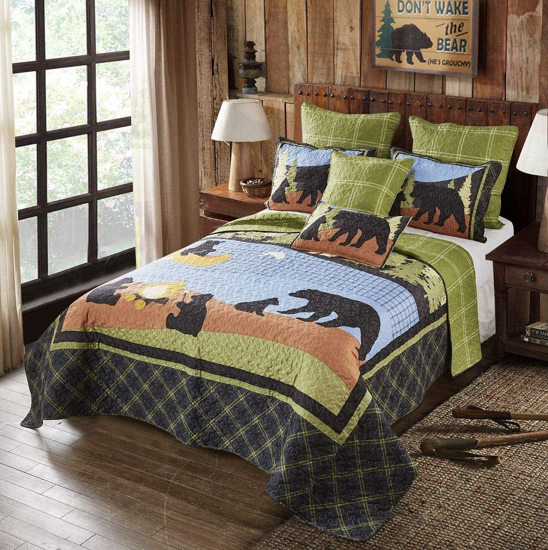 Full Size Brown and Green Microfiber Reversible Quilt Set