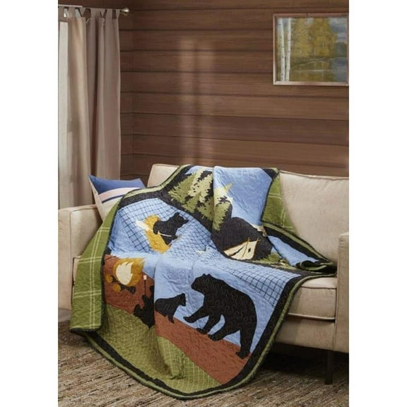 Spura Home Pictorial Bear Lake Primitive Contemporary Quilted Throw