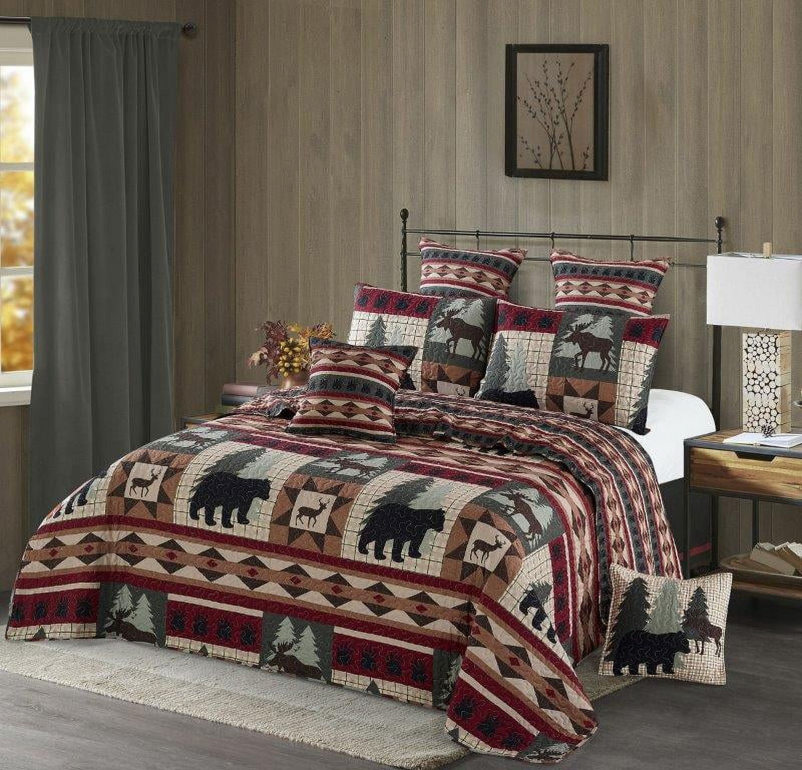 Full Brown Microfiber Reversible Wildlife Quilt Set