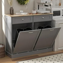 Spurgehom Double Tilt Out Trash Cabinet Kitchen Island,Laundry Hamper Pull Out Trash Can Cabinet 2X13 Gallon Freestanding Pet Proof Trash Can Garbage Can Holder for Living Room Dining Room,Grey