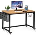 thumbnail image 1 of Spurgehom Rolling Computer Desk with 4 Smooth Wheels, Simple Style Mobile Writing Desk Home Office Study Table Movable Workstation with Metal Frame, 1 of 15