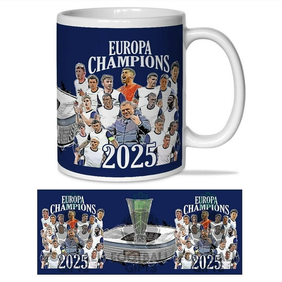 Spurs Champions Of Europa 2025 White Ceramic Coffee Mug Gift for Fans Tottenham Players