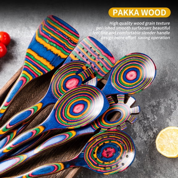 Spurtle Set, Wooden Utensils For Cooking, WOSPONFAN Kitchen Utensils Set, Pakkawood Kitchen Cooking Utensils Set, Wood Serving Spatula Spoon, Outdoors & Kitchen Gift For Women & Men