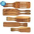 thumbnail image 1 of Spurtle Spatula Spoon Kitchen Cooking Utensil - Premium Wood 10pc Set - Natural Teak Wood Machine Washable - Non Stick Wooden Cookware Spatula Spoon, 1 of 8