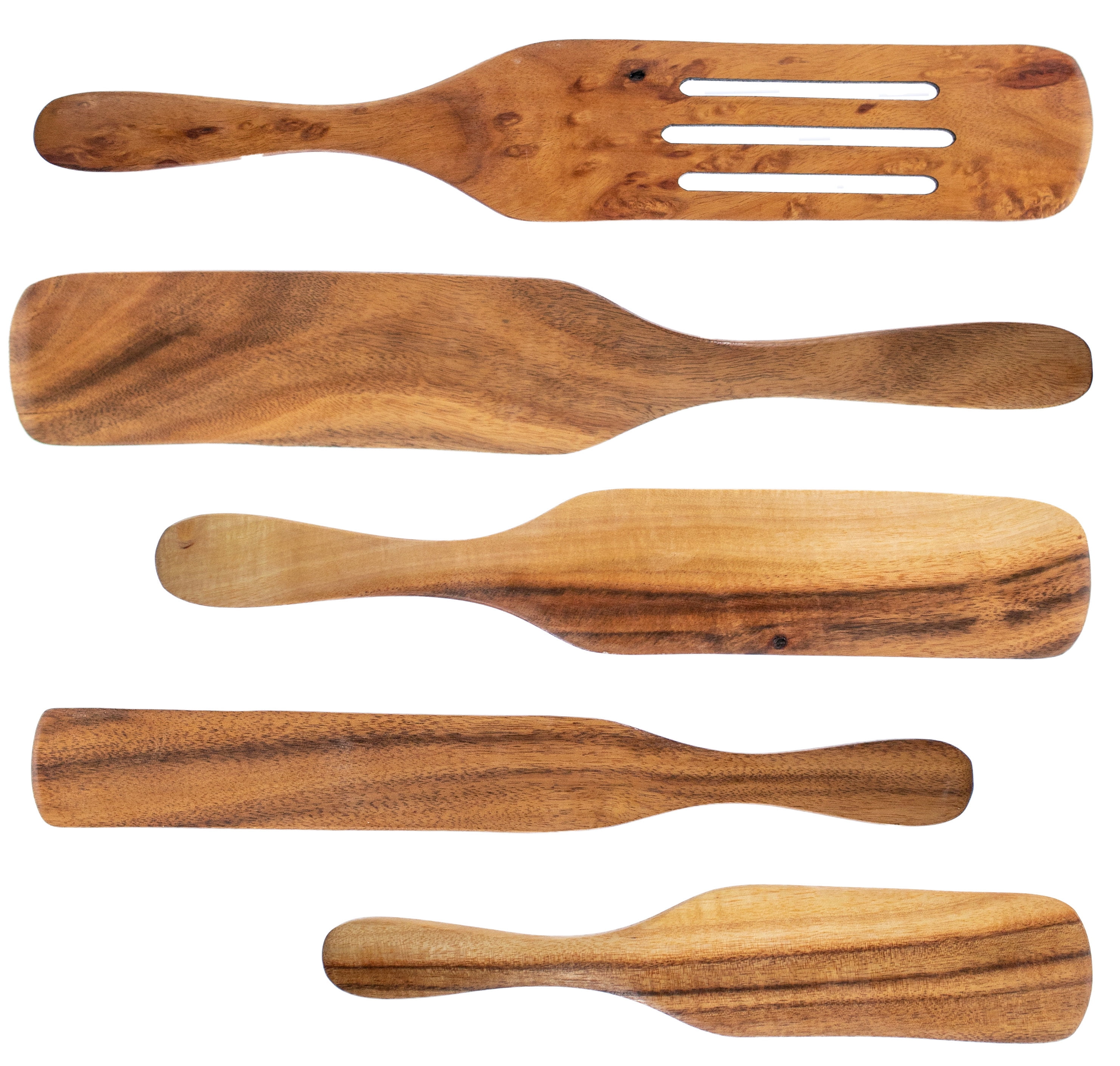 Spurtle Spatula Spoon Kitchen Cooking Utensil - Premium Wood 5pc Set -  Natural Teak Wood Machine Washable - Non Stick Wooden Cookware Spatula Spoon