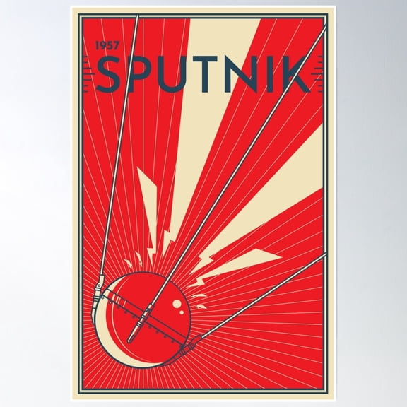 Sputnik 1957. Comic Retro Poster Poster Wall Art, Modern Wall Decor, 12x18 UNFRAMED