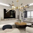 thumbnail image 1 of GMizon Sputnik 24-Light Chandelier Modern Gold Pendant Light Gray Glass Ceiling Fixture, 1 of 12