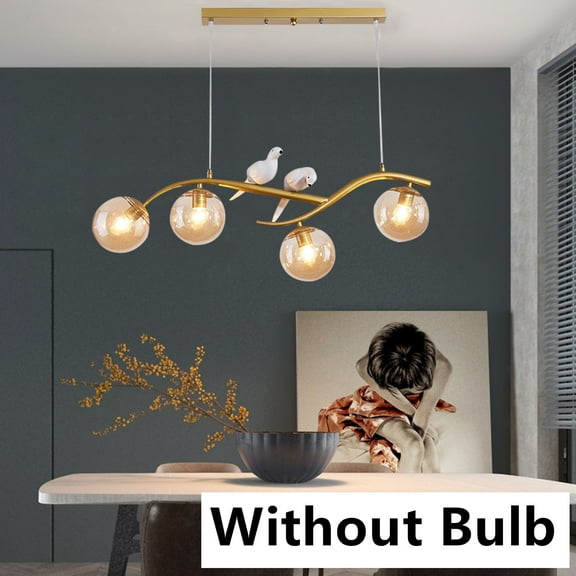 Sputnik Chandelier 4-Light Brushed Brass Pendant Lighting Mid Century Handmade Resin Bird Pendant Lighting with Gold Glass Ball for Bedroom Living Room Kitchen Dining Room Glass Ball Chandelier