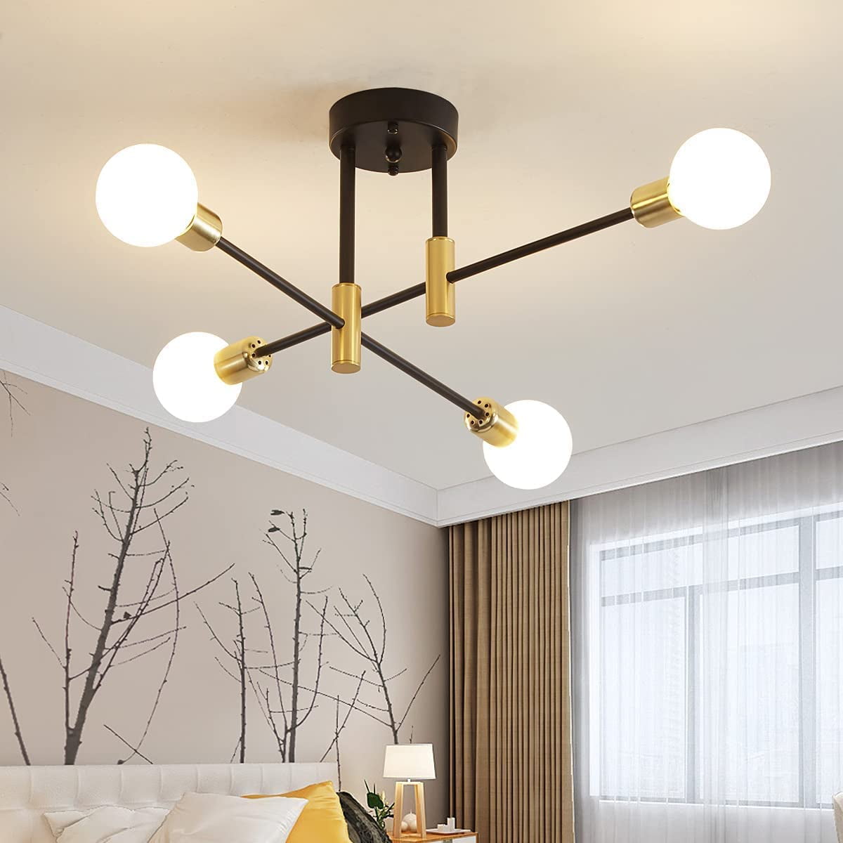 Modern Black and Gold Metal Sputnik Chandelier with 4 Lights