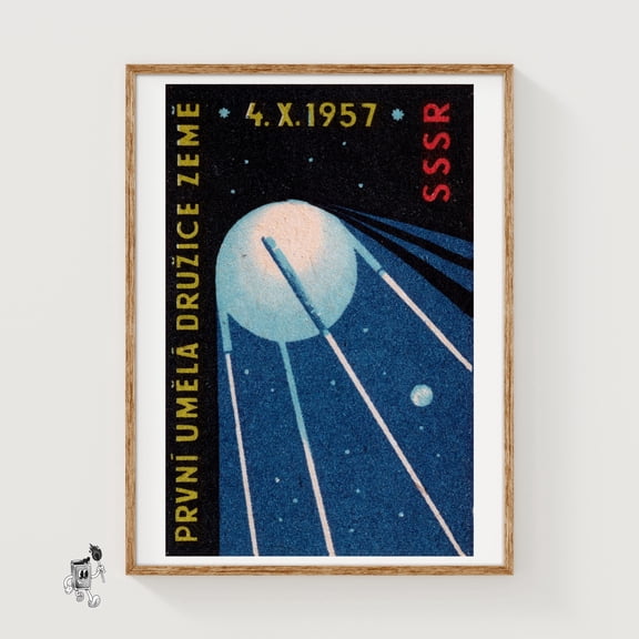 Sputnik Satellite Matchbox Art Print, Czech Vintage Propagandaspace Decor Poster, Poster Only