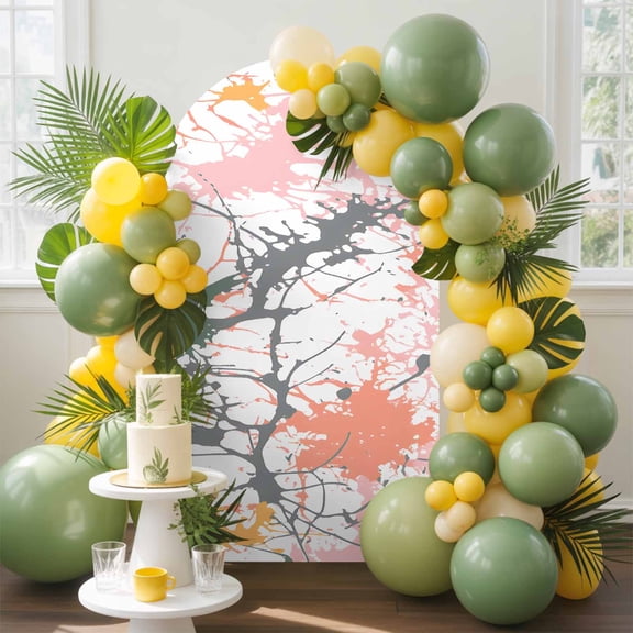 Sputtering Effect Arch Backdrop Cover, 5FT, Pink Orange Marble Watercolor Texture Spandex Arch Covers Double-Sided Backdrop for Wedding Birthday Party Photo Background Decoration