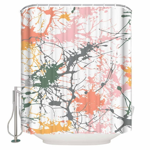 Sputtering Effect Shower Curtain Set ，Waterproof Fabric Shower Curtains Pink Orange Marble Watercolor Texture Shower Curtains for Bathroom,Bathroom Decor 72"x72"