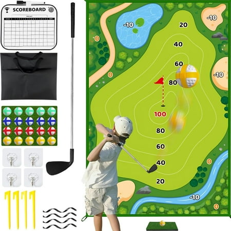 Spvtwiu Golf Chipping Game, Battle Golf with Golf Club & Hitting Mat, Chip Sticky Practice Golf Game Set for Adults Kids Indoor Outdoor Backyard
