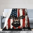 thumbnail image 1 of Spxubz American Flag Deer Flannel Throw Blanket For Gift Home Sofa Bed Decoration 80x60 inch, 1 of 5
