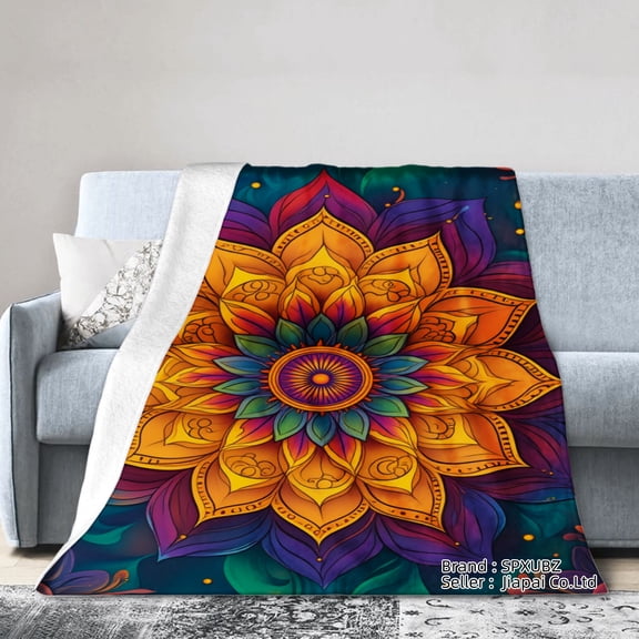 Spxubz Colorful Mandala Flower Flannel Throw Blanket For Gift Home Sofa Bed Decoration 50x40 inch