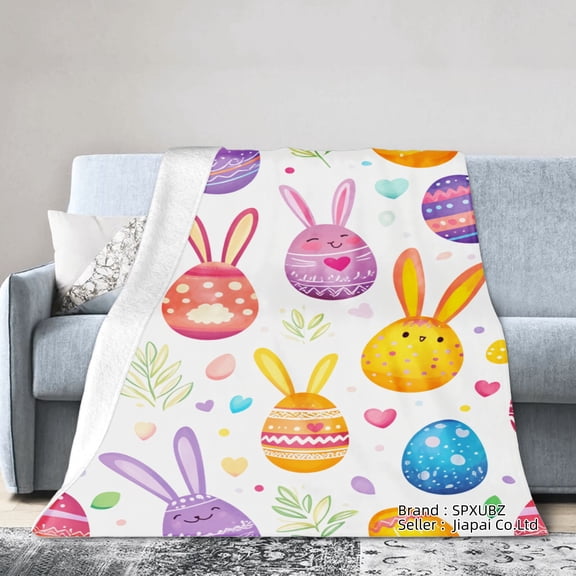 Spxubz Easter Bunny And Egg Pattern Flannel Throw Blanket For Gift Home Sofa Bed Decoration 50x40 inch