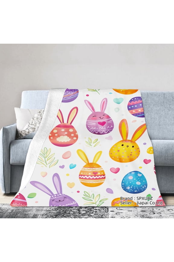 Easter Bunny And Egg Pattern Flannel Throw Blanket For Gift Home Sofa Bed Decoration 50x40 inch