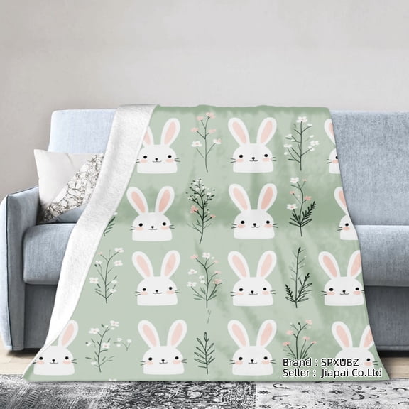 Spxubz Easter Flannel Throw Blanket With Cute Bunny And Floral Pattern For Gift Home Sofa Bed Decoration 80x60 inch