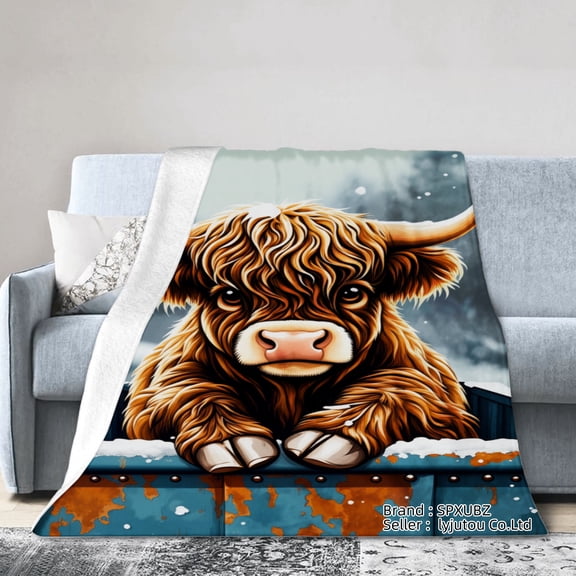 Spxubz Flannel Throw Blanket With Cute Highland Cow Design For Gift Home Sofa Bed Decoration 50x40 inch