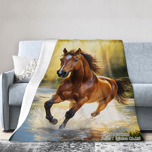Spxubz Horse Running On Water Flannel Throw Blanket For Gift Home Sofa Bed Decoration 50x40 inch