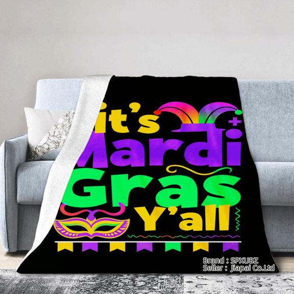 Spxubz Its Mardi Gras Yall Flannel Throw Blanket For Gift Home Sofa Bed Decoration 50x40 inch