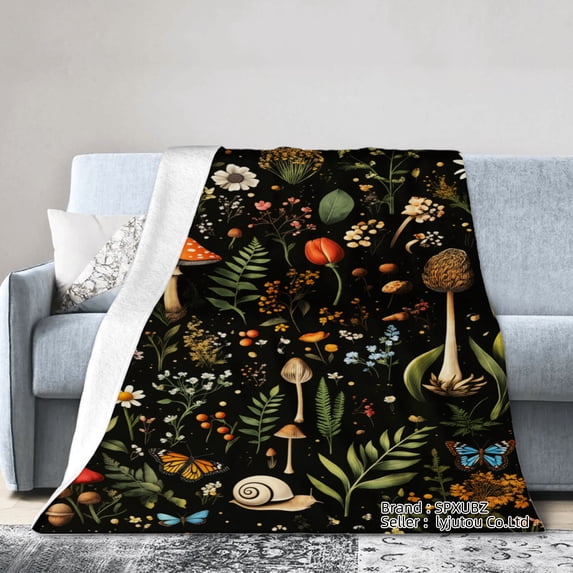 Spxubz Mushroom And Flowers Pattern Flannel Throw Blanket For Gift Home Sofa Bed Decoration 50x40 inch