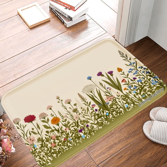 Spxubz Non Slip Flannel Polyester Floor Mat With Floral Design For Bathroom Kitchen Bedroom Decoration 24x16 inch