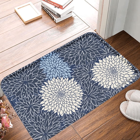 Spxubz Non Slip Flannel Polyester Floor Mat With Floral Pattern For Bathroom Kitchen Bedroom Decoration 24x16 inch