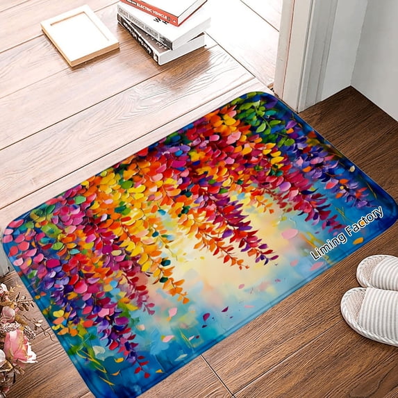 Spxubz Non Slip Flannel Polyester Kitchen Floor Mat Colorful Flower Design For Bedroom Bathroom Decoration 24x16 inch