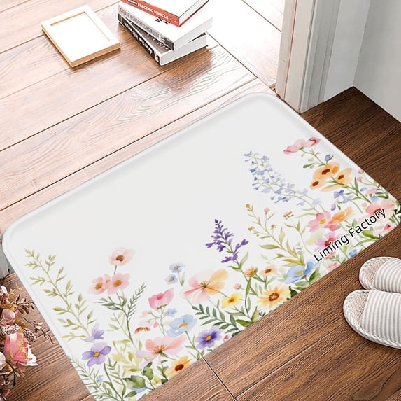 Spxubz Non Slip Flannel Polyester Kitchen Floor Mat With Floral Design For Bedroom Bathroom Decoration 24x16 inch