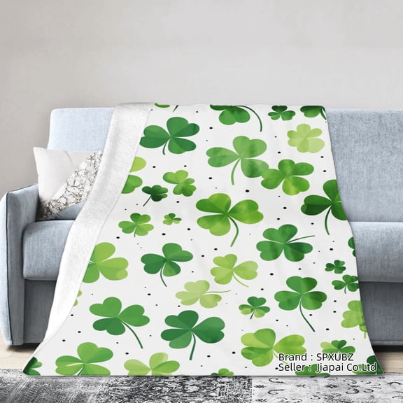 Spxubz St Patrick's Day Green Clover Pattern Flannel Throw Blanket For Gift Home Sofa Bed Decoration 60x50 inch(1)
