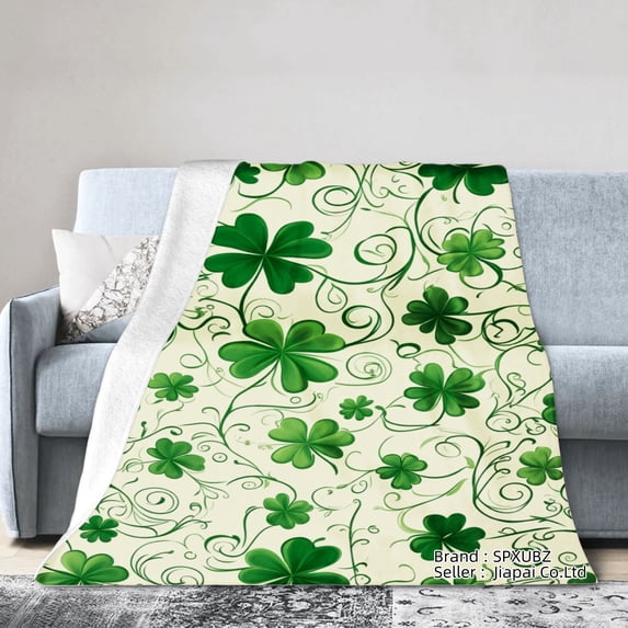 Spxubz St Patrick's Day Green Clover Pattern Flannel Throw Blanket For Gift Home Sofa Bed Decoration 80x60 inch