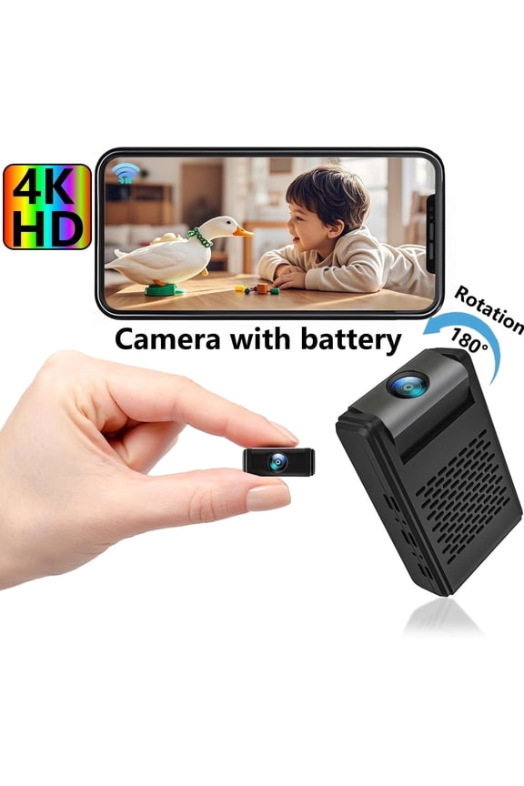 Spy Camera , Hidden Camera Mini Security Camera, Nanny Cam with 180Rotating Lens, 4K WiFi Wireless Surveillance, Motion Detection, Auto Night Vision