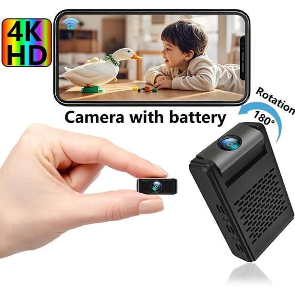 Spy Camera , Hidden Camera Mini Security Camera, Nanny Cam with 180Rotating Lens, 4K WiFi Wireless Surveillance, Motion Detection, Auto Night Vision