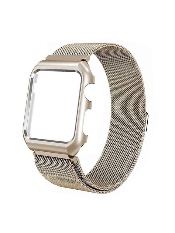 Spy Case For iWatch Band with Case 44mm, Stainless Steel Mesh Milanese Loop Wristband iWatch Band for iWatch Series 4 5 6 7 SE 44mm - Gold