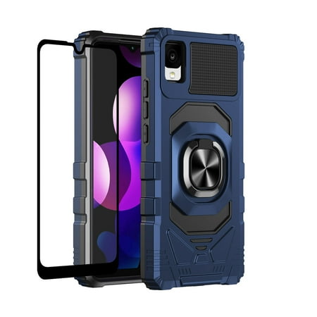 Spy Case for TCL 30Z / TCL 30LE Case with Tempered Glass Screen Protector Ring Car Mount Kickstand Shockproof Protective Phone Case - Blue