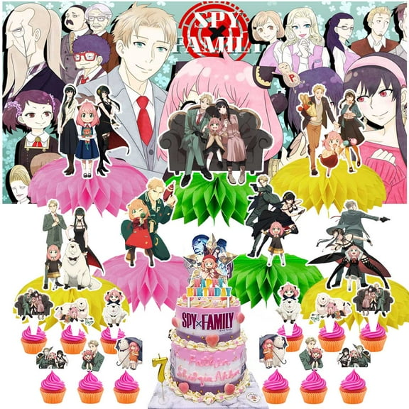 Spy  Family Party Decorations Decor Supplies Honeycomb Centerpieces Table Toppers Cake Toppers for Birthday Photo Props