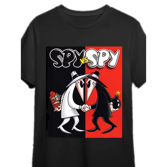 Spy Graphic T-shirt - 100% Cotton, Crew Neck, Short Sleeve, Regular Fit, Black & White Cartoon Design, Casual All-season Wear - Perfect For Valentine'S Day, New Year's, Father'S Day, Christmas