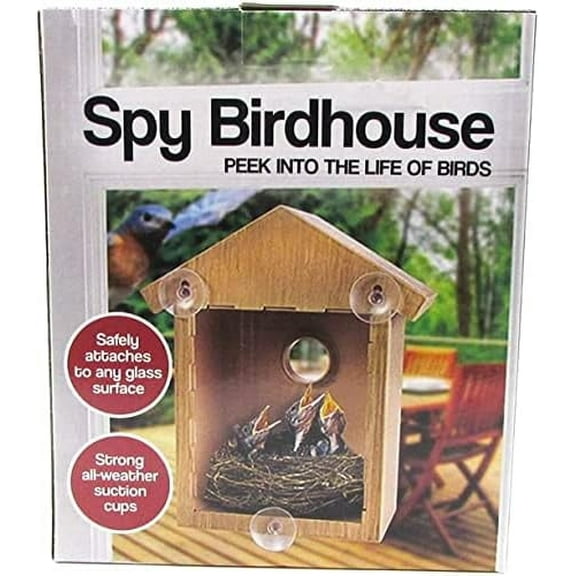 Spy House See Through Two Way Mirrored Bird House - Suction Cup Window Mounted Bird Nesting Box