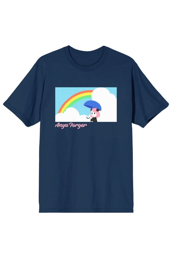 Spy X Family Anya Rainbow Crew Neck Short Sleeve Navy Men's T-shirt-XL