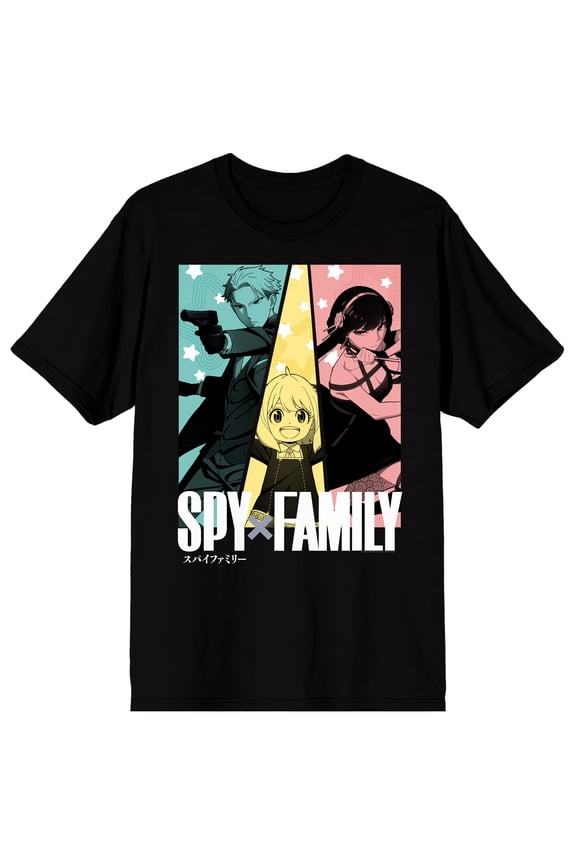 Spy X Family Character Grid Boy's Black Crew Neck Short Sleeve T-shirt-3XL