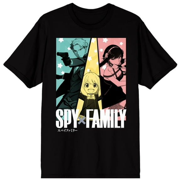 Spy X Family Character Grid Boy's Black Crew Neck Short Sleeve T-shirt-Medium