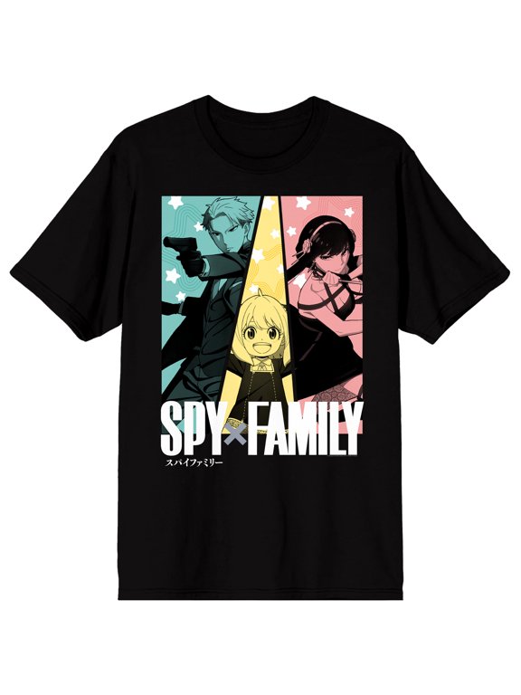 Spy X Family Character Grid Boy's Black Crew Neck Short Sleeve T-shirt-XS