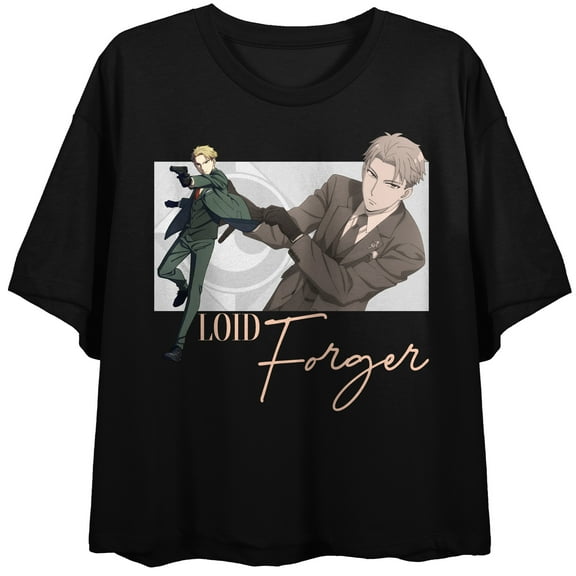 Spy X Family Loid Forger Character Art Women's Black Crew Neck Short Sleeve Crop Top-XL
