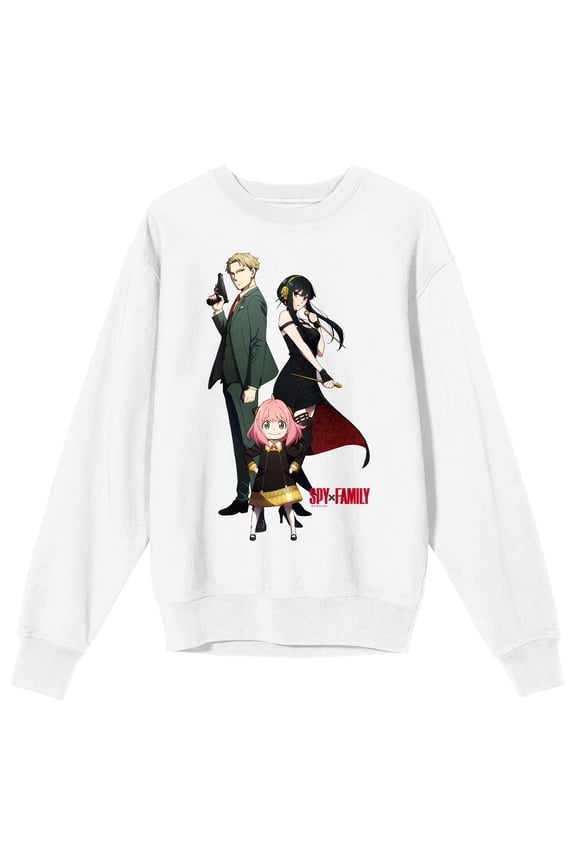 Spy X Family Main Characters Crew Neck Long Sleeve Men's White Sweatshirt-XXL