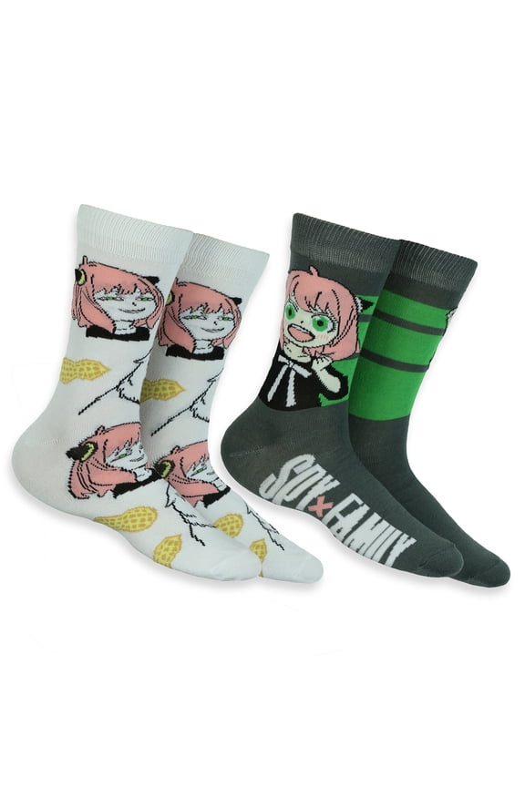 Spy X Family Socks Men's Anya and Bond Designs Adult Mid Calf Crew Socks 2 Pair Fits Shoe Size 8-12
